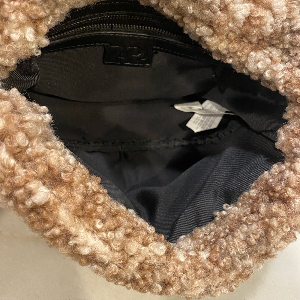Zara Faux Fur Crossbody Flap Bag Pink Cream Tan Plaid Chain strap - Picture 8 of 13